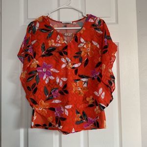 Notations | Orange Floral Blouse Size Small